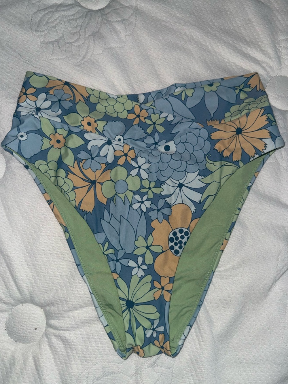 aerie Floral High-Waist Bikini Bottoms in Blue, Green, Yellow